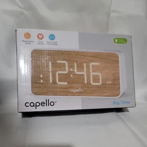 Extra Large Display Digital Dual Alarm Clock White/wood Grain Pine - Capello New - Picture 1 of 2