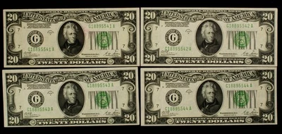 FR 2052-G $20 1928 B Federal Reserve Note - 4 Consecutive Notes UNC - CA1794 - Image 1 of 2