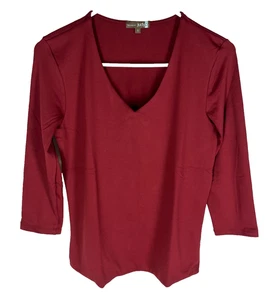 JUDY P Karen Relaxed Fit V-Ausschnitt 3/4 Arm Burgund USA Made S Mikrofaser NEU - Bild 1 von 5