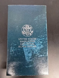 1990 Eisenhower Centennial 90% Silver Dollar Proof Commemorative Coin COA - Picture 1 of 5
