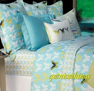 Sábana Ajustable Yves Delorme 75x85 Envol Mariposa Blanco Azul Amarillo Satén Francia - Imagen 1 de 8