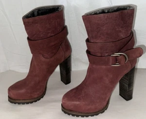 37/7❤️$1400 BRUNELLO CUCINELLI Burgundy shearling Lamb Leather High Heel Boots - Picture 1 of 12