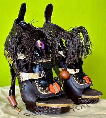 Sandalias Louis Vuitton Picantes Bordadas Cuero Pitón Cuentas Talla 38.5 Foto 1 de 4