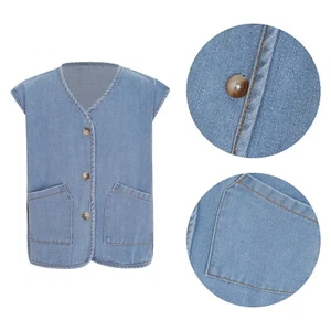 Kids Button-Up V Neck Vest Regular Jacket Cute Top Unisex Tops School Boys Blue - Picture 1 of 25