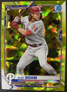 Bowman 2021 cromo zafiro Alec Bohm refractor amarillo novato/50 #94 Phillies - Imagen 1 de 2