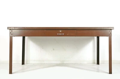 老式6英尺工业棕色钢制办公桌 — 第 1/4 张图片