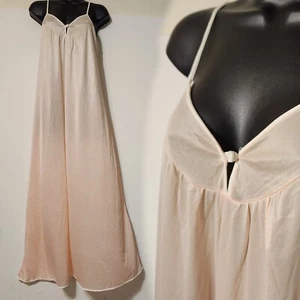 Vintage 70s DVF Diane Von Furstenberg Nylon Peach Blush Maxi Slip NightGown SzS - Picture 1 of 17