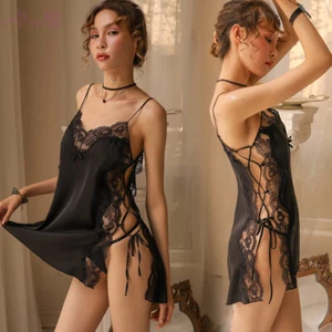 Sexy Lingerie Steel Support Gathered Perspective Lace Suspender Nightdress Set - Picture 1 of 15