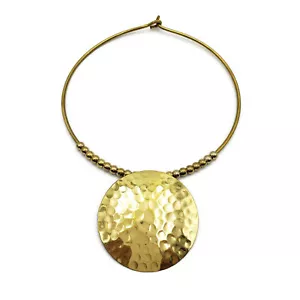 Messing Halskette goldfarben Statement Halskette Latz gehämmert Choker - Bild 1 von 2