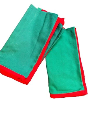 Cloth Christmas Napkins Lot of 6 Green with Red Border 100% Cotton 17 x 17 - Image 1 of 4