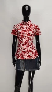 Camisa Manga Corta Vintage Miss Sixty Y2K Coqueta Roja Estampado Floral Talla L - Imagen 1 de 9