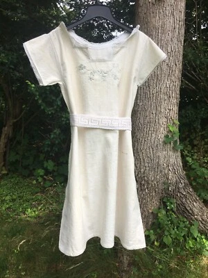 Nuevo Vestido Italiano Francés Bordado Encaje Cáñamo Lino Vintage 1890-1910 (#3) Foto 1 de 4