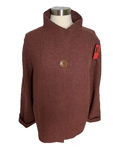 New J.Jill Brown Wool Blazer Jacket Coat Pocket Seam Accent Minimalist Size XL - Picture 1 of 14