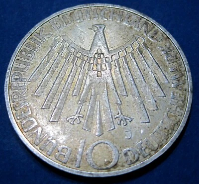 Germany 1972 Silver 10 Mark Coin – Federal Eagle – Nice Condition – Collectible - Image 1 of 2