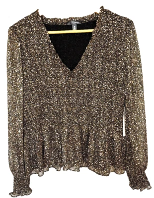 Aqua пеплум верхний размер XL черное золото блестящий со сборками баранины новый с Ярлыками - Изображение 1 из 4