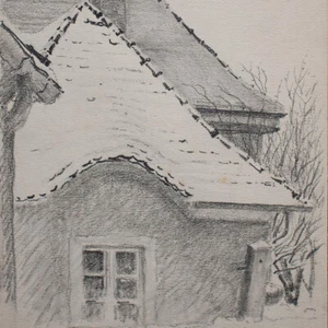 Wilhelm Danz Stadthaus vista histórica Dessau lápiz sin firmar 1940 - Imagen 1 de 3