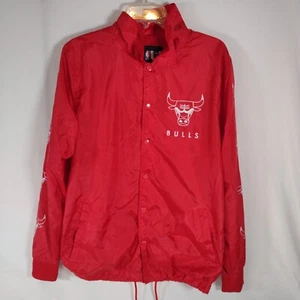 Vintage NBA Chicago Bulls Button Up Jacket Coat Size Medium Red Windbreaker - Picture 1 of 11