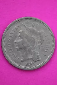 1867 Three 3 Cent Nickel Scarce Semi Key Date Type Coin Philadelphia Mint 101 - Picture 1 of 4