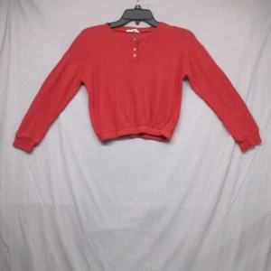 Jessica Simpson Henley Waffle Knit Long Sleeve Crop Top Burgundy Red Women | M - Picture 1 of 10