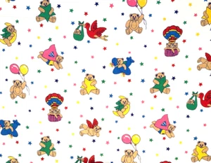 Joan Kessler Nursery Teddy Bears Stars on White Cotton Fabric 1/2 Yard #9 - Picture 1 of 10