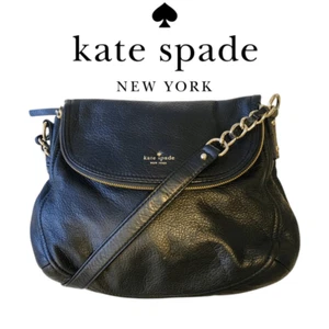 Kate Spade Black Leather Zipper Flap Chain Accent Medium Shoulder Bag - Picture 1 of 14