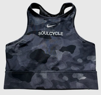 NIKE Soulcycle Camouflage Sport Bra DRI FIT Pull On Racer Back Medium Grey Women - Imagem 1 de 4