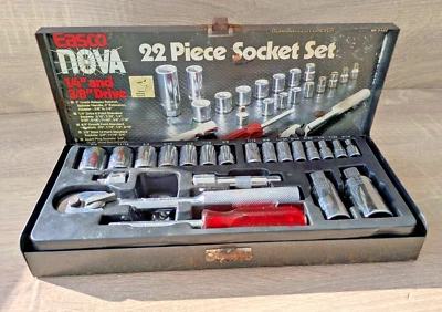 Easco Nova 1/4" & 3/8" Drive 22 Piece Socket Wrench Set In Box Complete Working - Image 1 of 4
