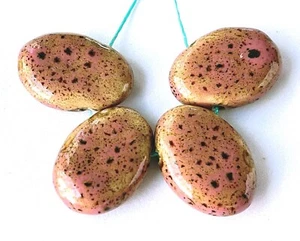 4 Large Pink speckled Glazed Ceramic Porcelain Oval Drop Focal Beads 30x22mm - Picture 1 of 5