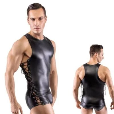 Men Man Spandex PULeather bodysuits Catsuit Shorts Pants clubwear party Costumes - Image 1 of 4