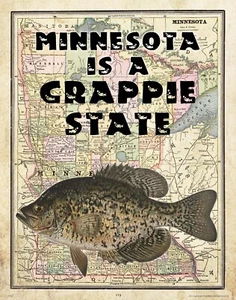 Crappie Fishing Minnesota State Map Art Print Lures Resort Cabin Wall Decor Gift - Picture 1 of 1