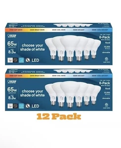 ⭐️ Feit Electric BR30 65W LED Dimmable Light Bulbs (2 Packs of 6) 12 BULDS - Picture 1 of 4