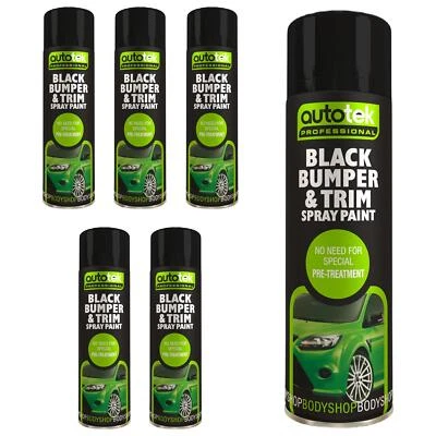Black Bumper & Trim Aerosol Spay Paint 500ml Fast Dry AutoTek Professional x6