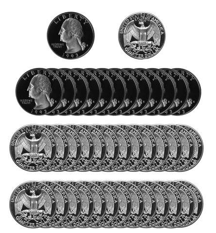 1993 S Washington Quarter 25c Gem Deep Cameo Proof Roll CN-Clad 40 US coins Cover