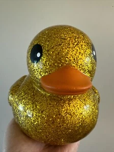 Jumbo Duckie 6" Large Sparkle Glitter Rubber Duck Gold yellow - Picture 1 of 6