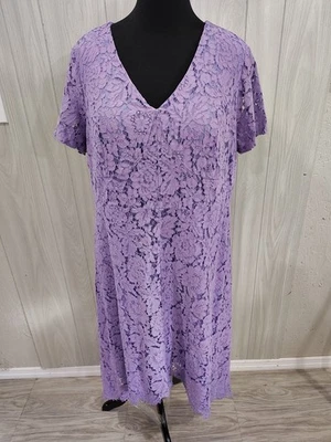 Jessica London Women’s Sz 20 Lace Handkerchief Hem Dress Short Sleeves Lavender  - Image 1 of 4