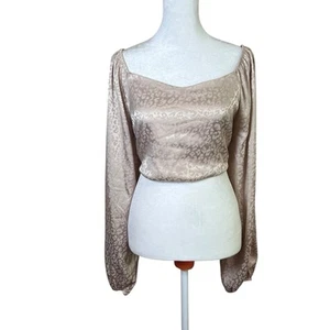 LE LIS Collection Crop Backless Peasant Top Champagne Balloon Sleeve Fairy Sz L - Picture 1 of 7