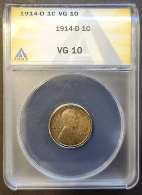 1914 D Lincoln Wheat cent Graded VG 10 ANACS - Key date - Image 1 of 4