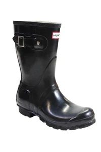 Hunter Womens Pull-On Buckle Accent Mid-Calf Rain Boots Solid Black Size 7 - Picture 1 of 5