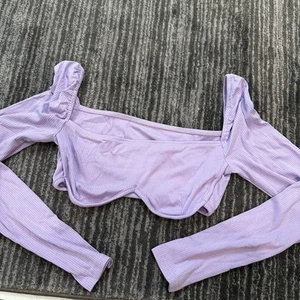 SHEIN Crop Top Womens M Off Shoulder Lilac Long Sleeve Beach Festival Shirt EUC - Picture 1 of 9