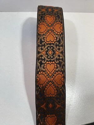 Borde de algodón boho vintage naranja fluye sobre bordado marrón. "Cinta de 2"" de ancho x 2 yardas" Foto 1 de 4