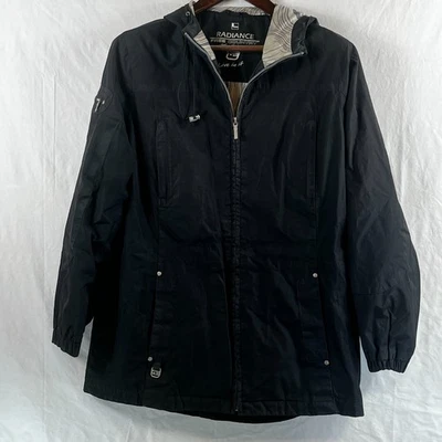 Women’s Lightweight Hooded Windbreaker Jacket Black Zip Front Water Resistant L - Image 1 of 4