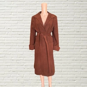 Vintage 70s Ultra Suede Trench Coat - Chocolate Brown Hippie Boho - Picture 1 of 6