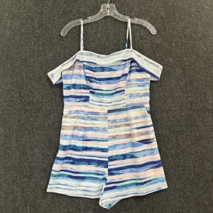 Yumi Kim Brunch Club Romper Womens Large Blue Pink Pastel Off Shoulder Jumpsuit - Picture 1 of 11