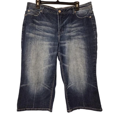 Pantalones de mezclilla capri de bolsillo adornados con lavado oscuro LA Blues para mujer talla 16 Foto 1 de 4