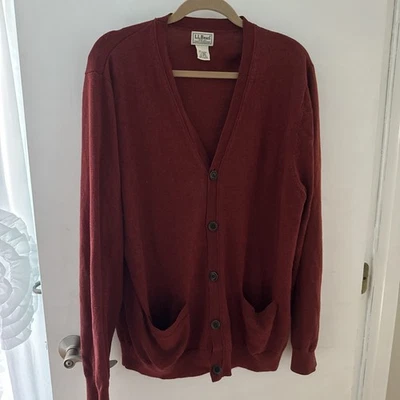 Vintage 2000s L.L Bean Red Knitted Cotton Cashmere V Neck Sweater Mens Size L - Image 1 of 4