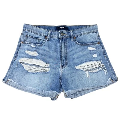 Pantalones Cortos de Jean AERO Mom Desgastados Denim Rasgado Lavado Ligero Para Mujer Talla 10 Foto 1 de 4