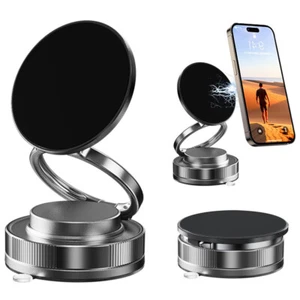 Vacuum Suction Cup Magnetic Car Phone Holder Stand Foldable Phone Mount - Picture 1 of 23