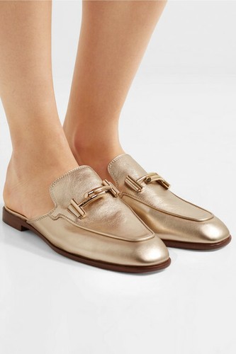 TOD’S Mocassini Tods Double T in pelle testurizzata oro metallizzato misura 38 7 5 $825