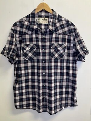 Urban Pipeline Mens Shirt Size XXL Navy Blue Plaid Short Sleave Pearl Snap up - Image 1 of 4