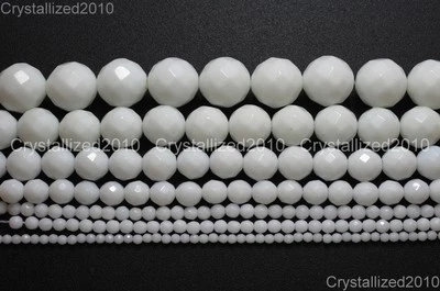 Cuentas redondas facetadas de piedras preciosas de alabastro blanco natural 4 mm 6 mm 8 mm 10 mm 12 mm 16" Foto 1 de 4